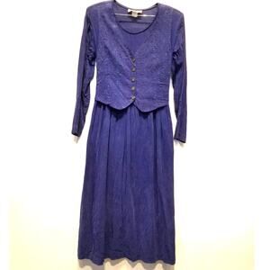 Vintage 90s Blue Tie Back Dress Country Western Rodeo Silk Tencel Womens Size 10